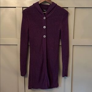 Title Nine Longline Cardigan Sweater Merino Wool Alpaca Button Purple Size XS